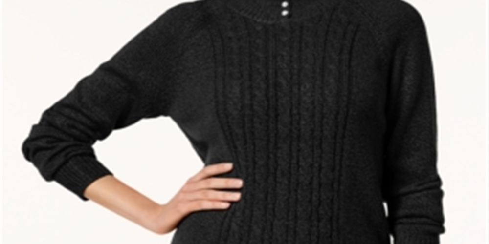 Karen Scott Women's Button-Trim Mock-Neck Sweater Marl Black Size XL