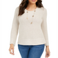 Style & Co Petite Mixed-Stitch Sweater White Brown Size Petite Large