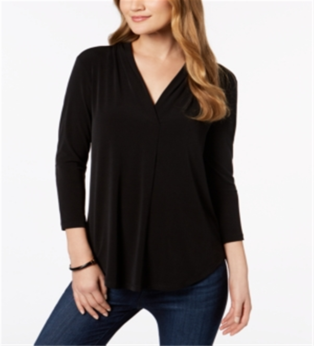 Charter Club Women's 3/4 Sleeve Top Black Size X-Small