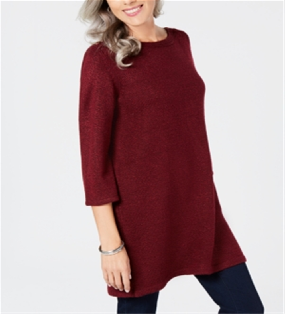 Karen Scott Marled Boat-Neck Sweater Red Size S