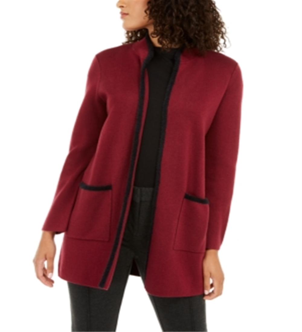 Alfani Women's Eyelash Trim Cardigan Red Size Small