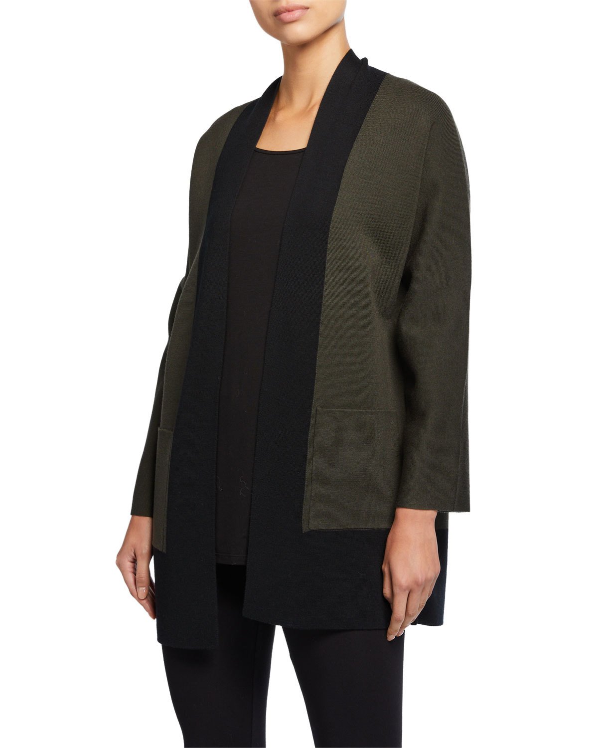 Eileen Fisher Womens Merino Wool Kimono Cardigan Sweater Green Size XS