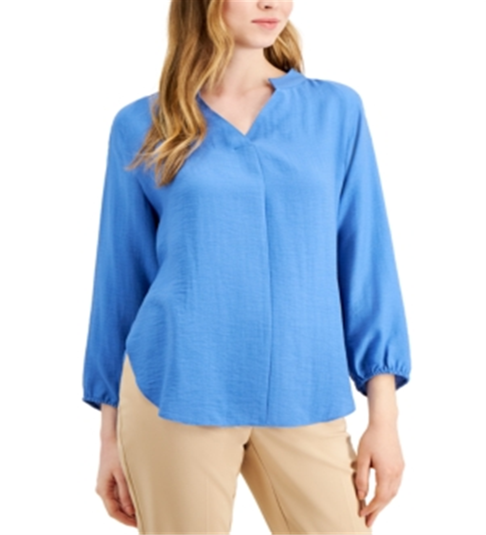 Alfani Women's Linen Tie Back Blouse Blue Size XXL