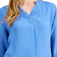 Alfani Women's Linen Tie Back Blouse Blue Size XXL