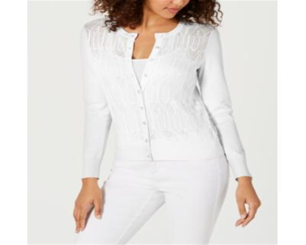 Charter Club Women's Pointelle Knit Cardigan White Size XL