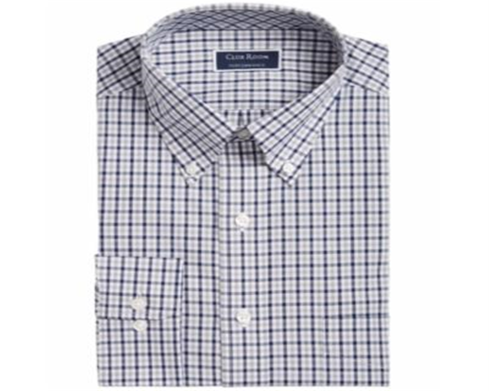 Club Room Men's Classic/Regular Fit Gingham Check Performance Dress Shirt  Gray Size 17X34-35