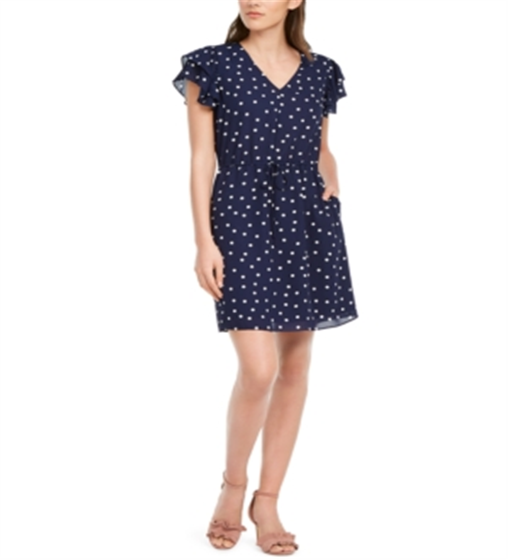 Maison Jules Women's Flutter Sleeve Sheath Dress Blue Size Large