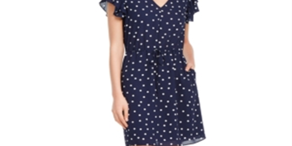 Maison Jules Women's Flutter Sleeve Sheath Dress Blue Size Large
