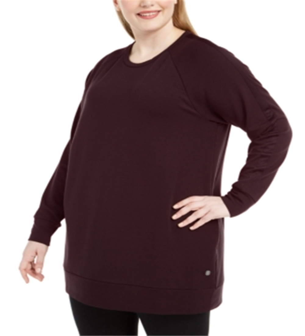 Ideology Women's Plus Size Crewneck Tunic Top Dark Eggplant XX-Large