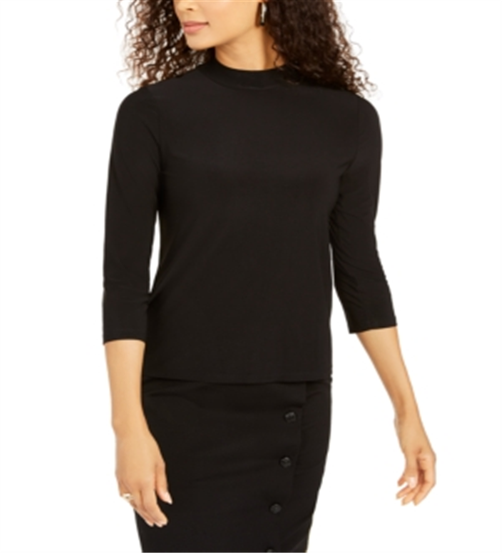 Kasper Women's Mock Neck Long Sleeves Top Black Size Large