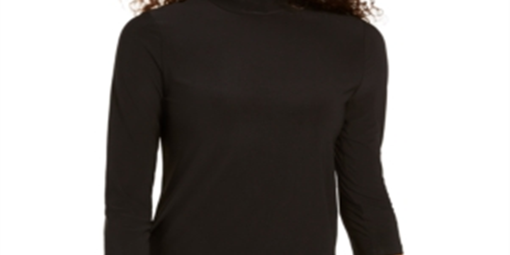 Kasper Women's Mock Neck Long Sleeves Top Black Size Large