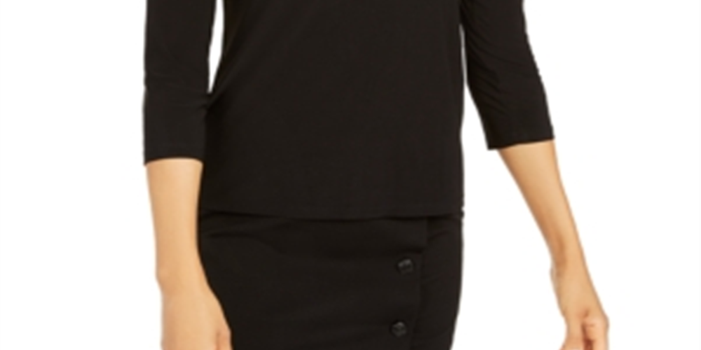 Kasper Women's Mock Neck Long Sleeves Top Black Size Large