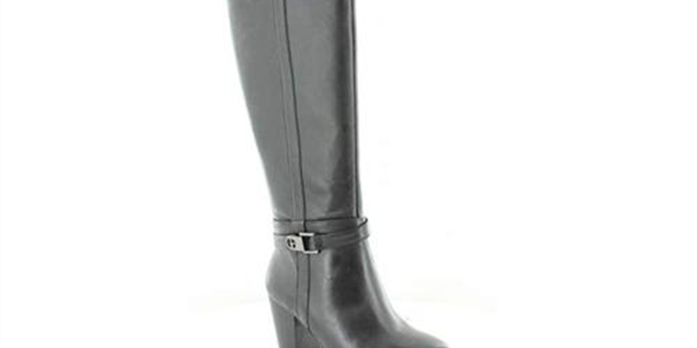 Giani Bernini Womens Black Buckle Accent Round Toe Stacked Heel Zip-up Leather Heeled Boots Size 5