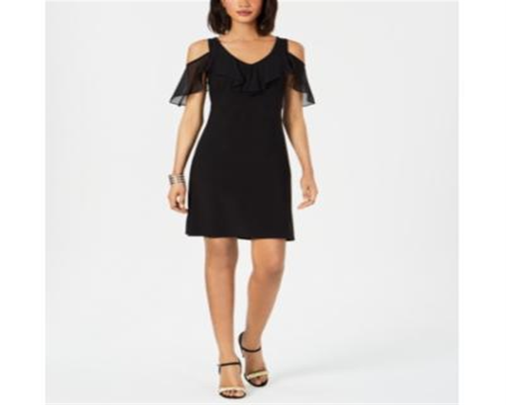 MSK Women's Petite Cold-Shoulder Ruffled Dress Black Size Petite XL