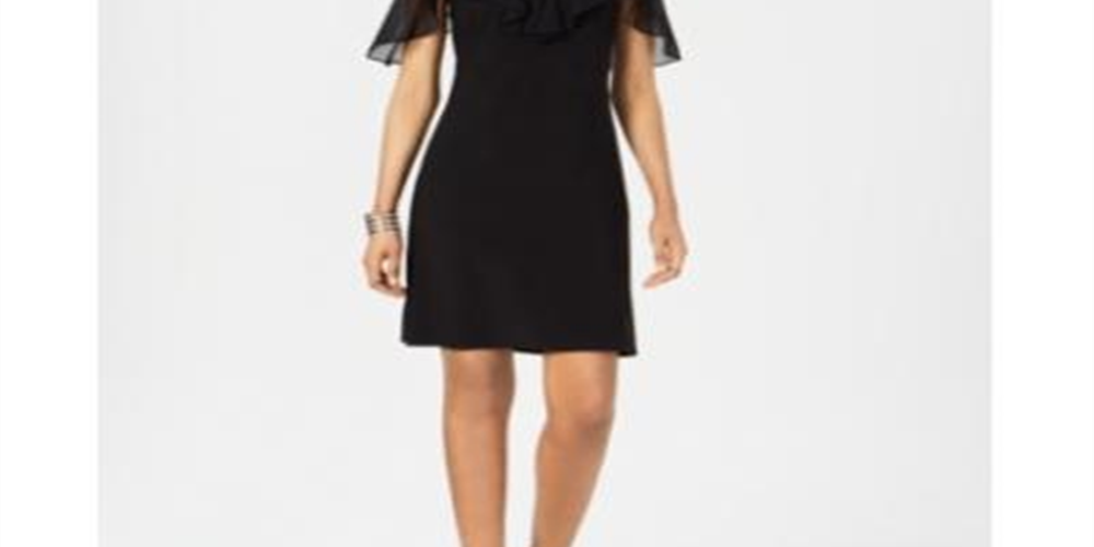 MSK Women's Petite Cold-Shoulder Ruffled Dress Black Size Petite XL