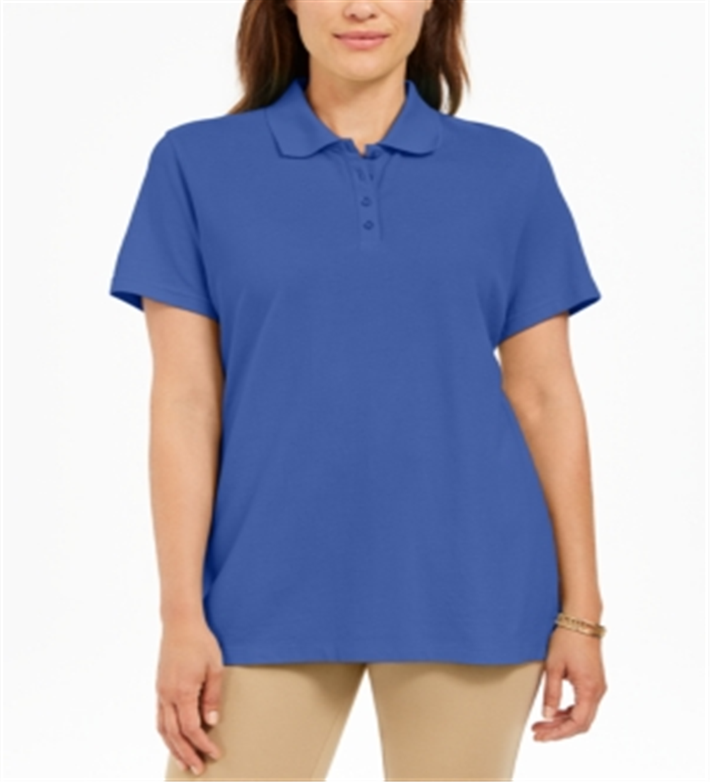 Karen Scott Women's Cotton Polo Shirt  Blue Size Small