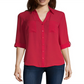 A. Byer Women's Tab-Sleeve Button Down Shirt, Crimson, Size M