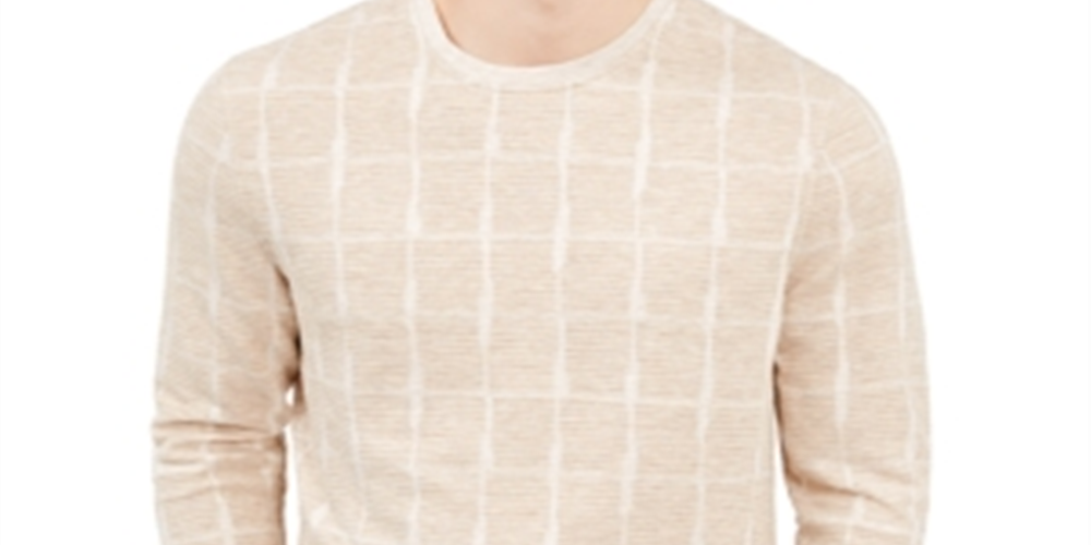 Alfani Men's Jacquard Grid Pullover Crewneck Sweater Beige Size 3XL