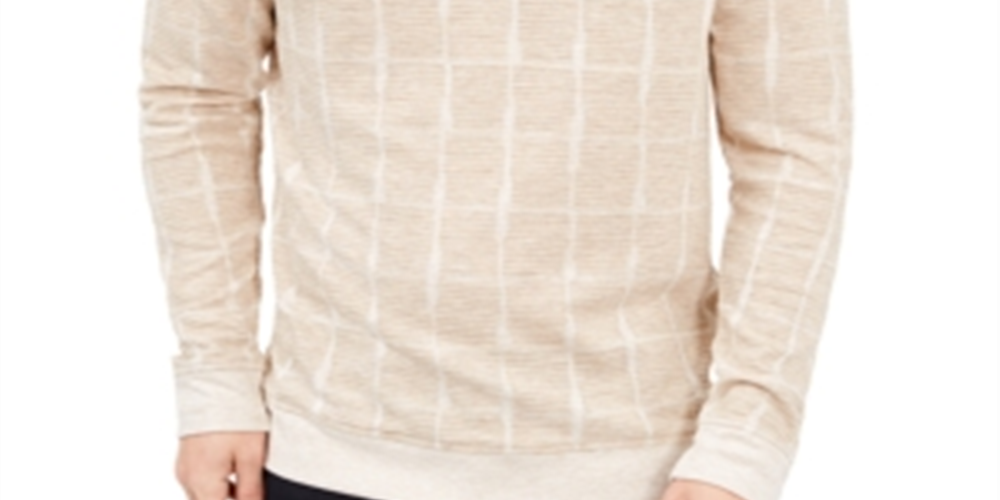 Alfani Men's Jacquard Grid Pullover Crewneck Sweater Beige Size 3XL