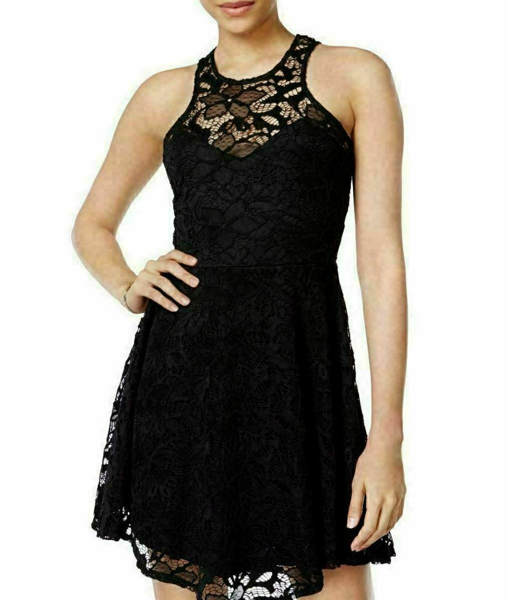 Material Girl Women's Juniors Lace Illusion Cocktail Dress Black Size Large
