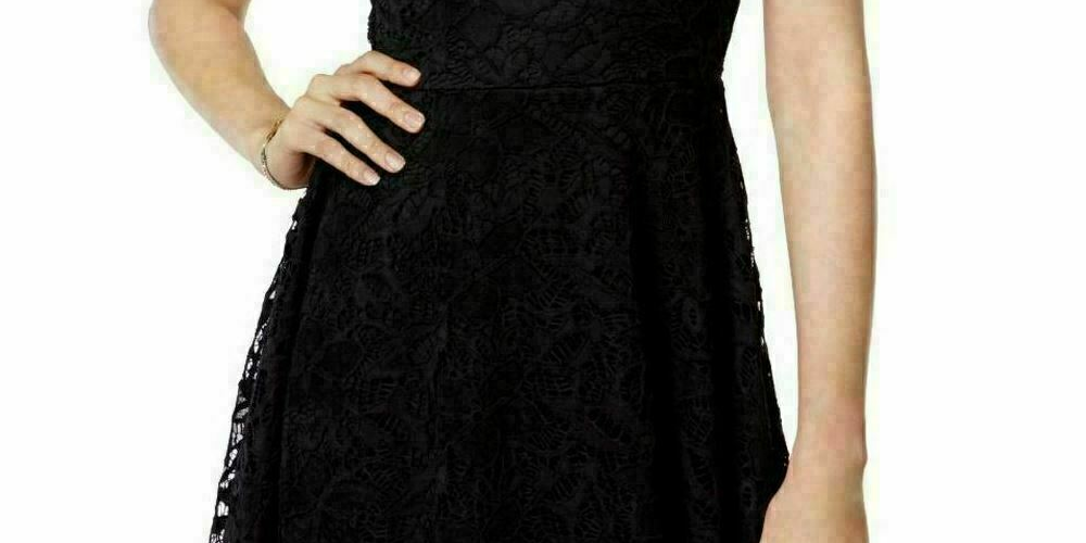 Material Girl Women's Juniors Lace Illusion Cocktail Dress Black Size Large