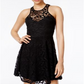 Material Girl Women's Juniors Lace Illusion Cocktail Dress Black Size Large
