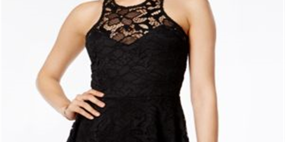 Material Girl Women's Juniors Lace Illusion Cocktail Dress Black Size Large