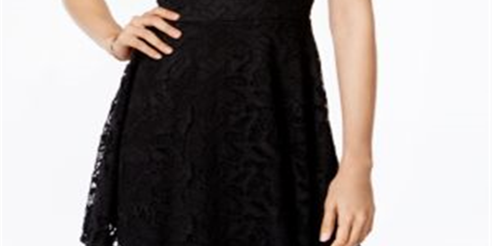 Material Girl Women's Juniors Lace Illusion Cocktail Dress Black Size Large