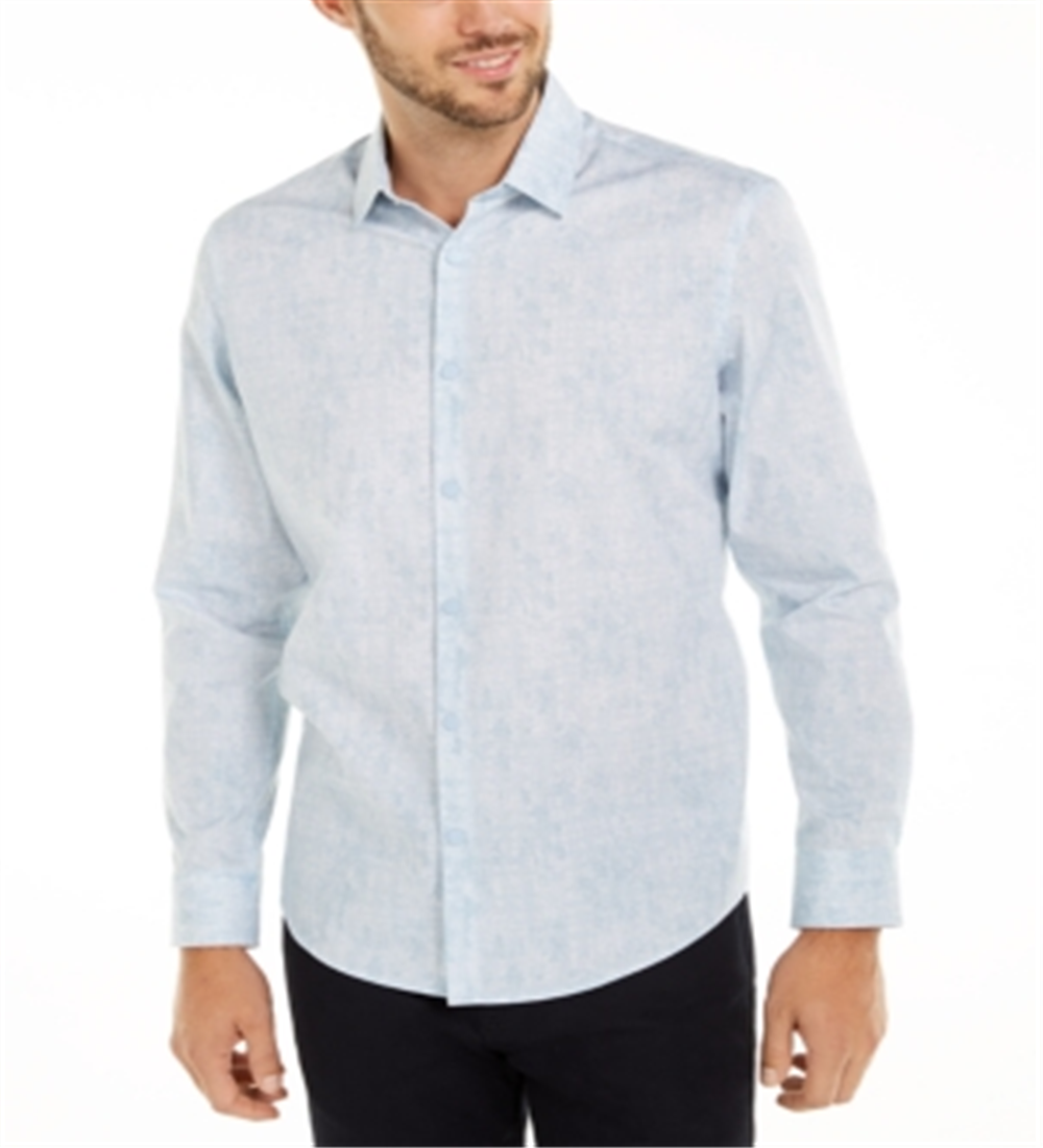 Alfani Men's Classic-Fit Abstract Plaid Shirt Faded Blue Size 3XL