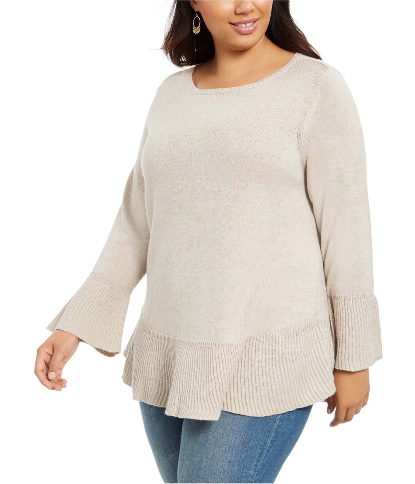 Style Co. Womens Ruffle-Hem Pullover Sweater Style Brown Size 1X