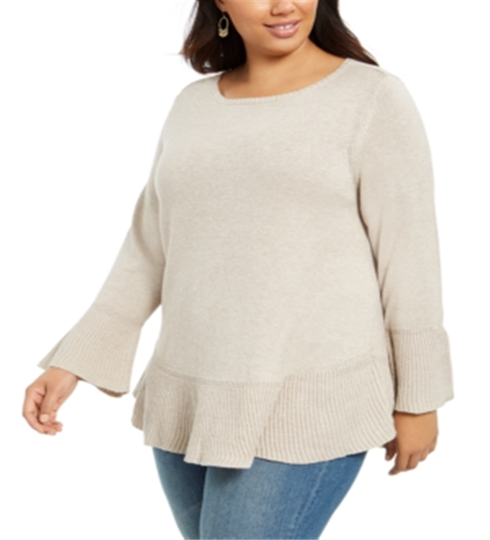 Style Co. Womens Ruffle-Hem Pullover Sweater Style Brown Size 1X