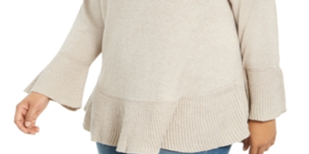 Style Co. Womens Ruffle-Hem Pullover Sweater Style Brown Size 1X