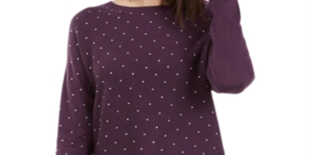 INC Women's Embellished Long Sleeve Jewel Neck Hi-Lo Sweater Purple Size S