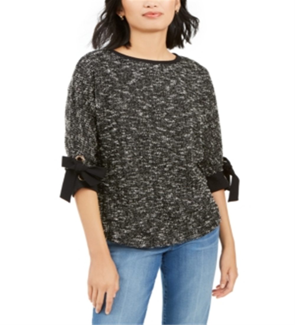 Charter Club Women's 3/4-Sleeve Bow-Trim Top  Black Size XS