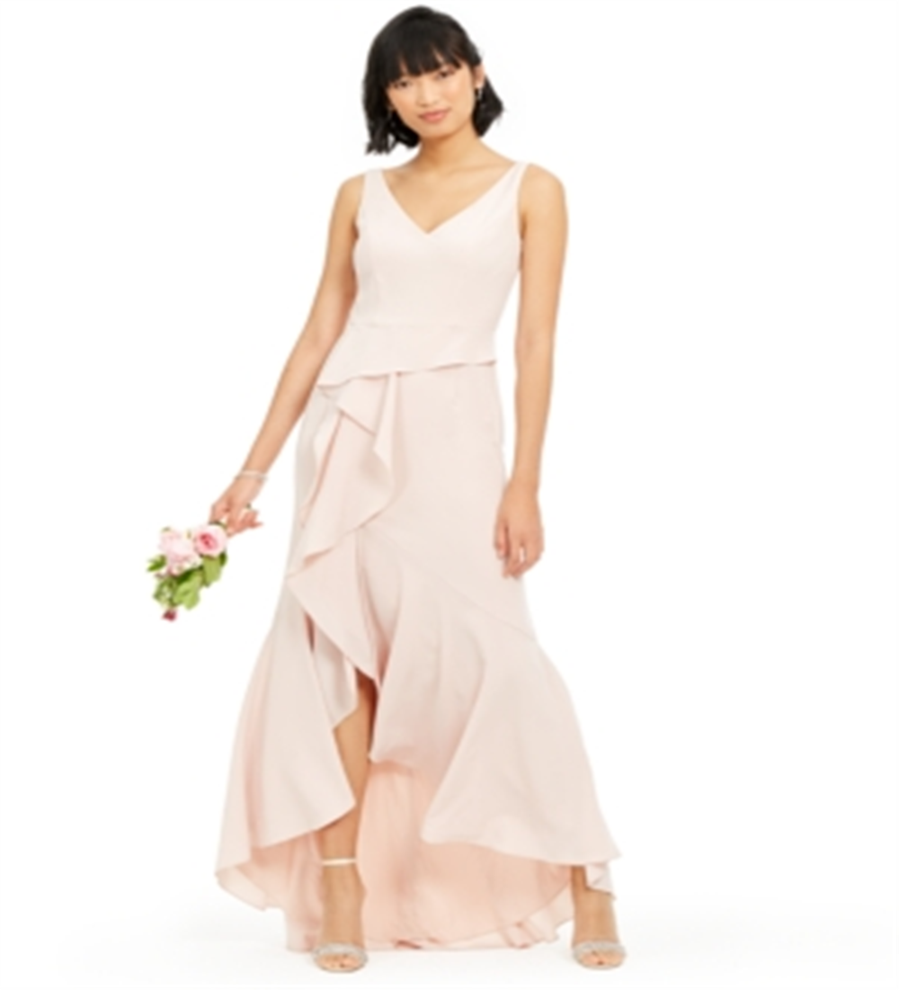 Adrianna Papell Women's V Neck Full Length Hi Lo Formal Dress Pink Size 6