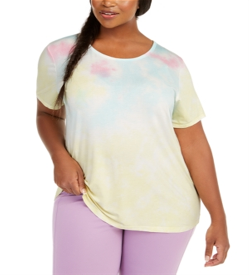 Ideology Women's Tie Dye Back Cutout Top Yellow Size 2X