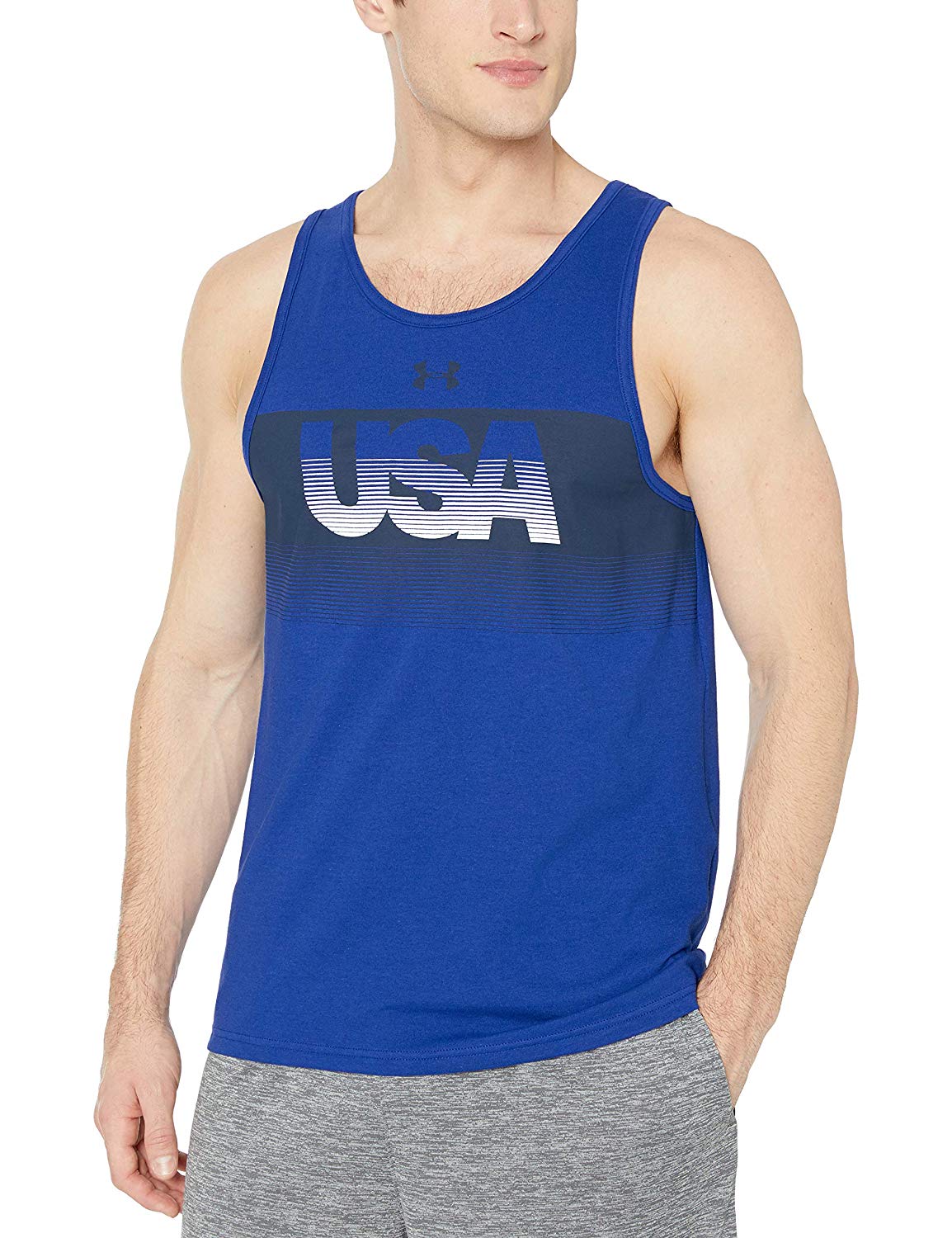 Under Armour Men's USA Logo Front Tank Top Blue Size Medium