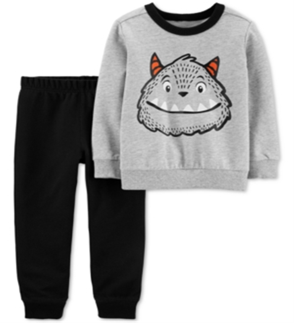 Carter's Baby Boy's 2 Pc Cotton Monster Sweatshirt & Jogger Pants Set Gray Size 6MOS