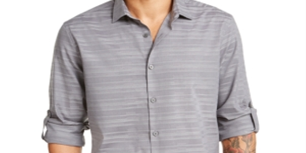 Alfani Men's Linear Dobby Shirt Gray Size XXX-Large