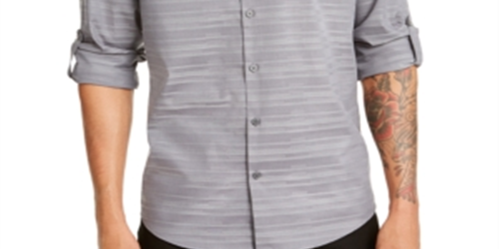 Alfani Men's Linear Dobby Shirt Gray Size XXX-Large