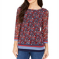 Charter Club Women's Sheer Sleeve Floral Print Top Red Size XS