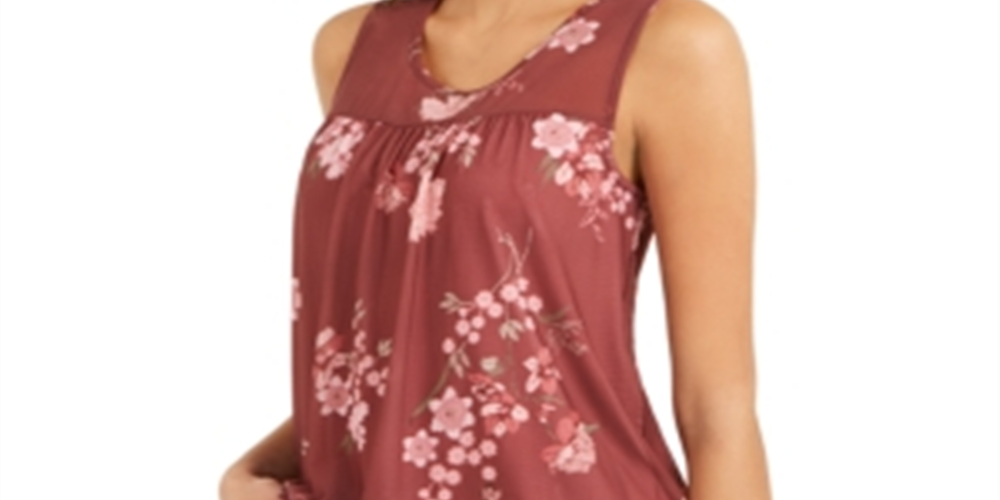 Style & Co Floral-Print Mesh Tank Top Purple Size XL