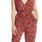 Aqua Women's Leopard Print Surplice Jumpsuit Red Size Small