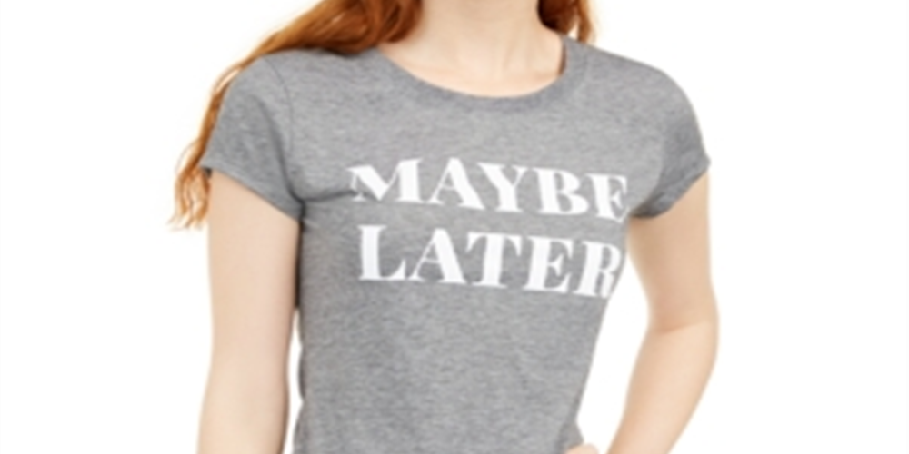 Love Tribe Juniors' Maybe Later Micro-Striped Graphic T-Shirt Gray Size Small