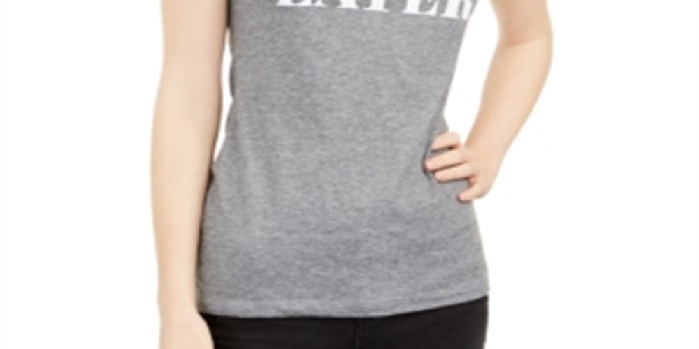 Love Tribe Juniors' Maybe Later Micro-Striped Graphic T-Shirt Gray Size Small