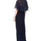 Adrianna Papell Women's Ruched Embellished Slitted Sleeveless Jewel Neck Full Length Fit Flare Evening Dress Blue Size 16