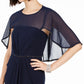 Adrianna Papell Women's Ruched Embellished Slitted Sleeveless Jewel Neck Full Length Fit Flare Evening Dress Blue Size 16
