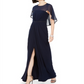 Adrianna Papell Women's Ruched Embellished Slitted Sleeveless Jewel Neck Full Length Fit Flare Evening Dress Blue Size 16