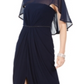 Adrianna Papell Women's Ruched Embellished Slitted Sleeveless Jewel Neck Full Length Fit Flare Evening Dress Blue Size 16