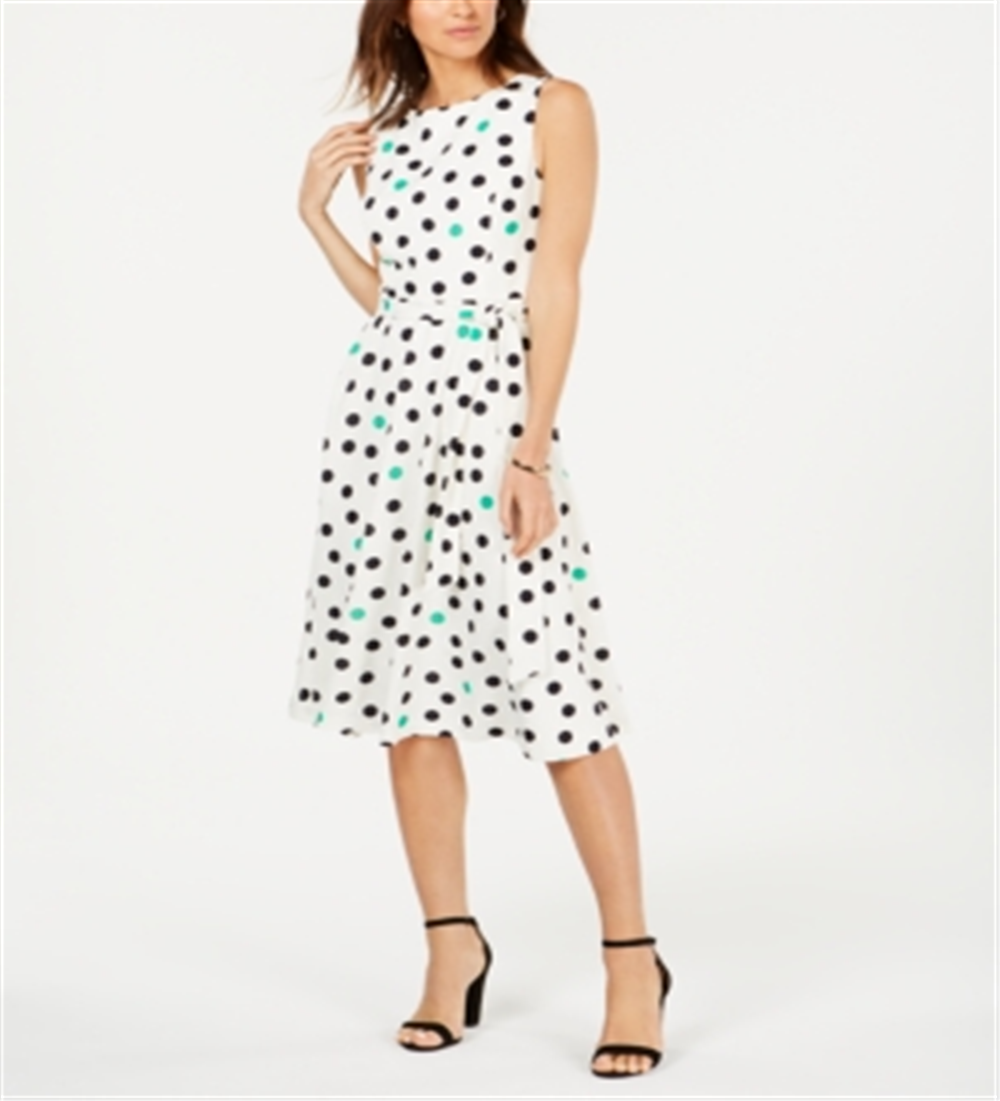 Jessica Howard Women's Polka Dot MIDI Dress White Size 12P